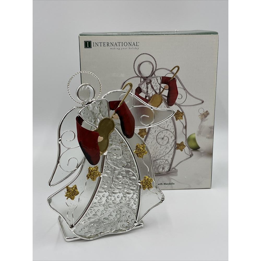 International Silver Company Stained Glass Votive Angel With Mandolin EEC